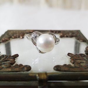 nwot 9mm Saltwater Pearl Silver Ring / adj 6.5
